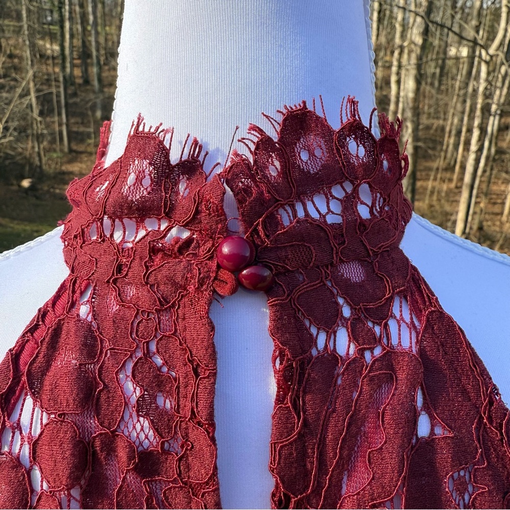 Elegant Reddish/Burgundy Lace Halter Dress - Picture 5 of 6